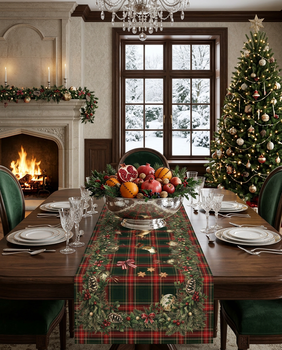 Merry Moments Runner Premium Linen with festive holiday print