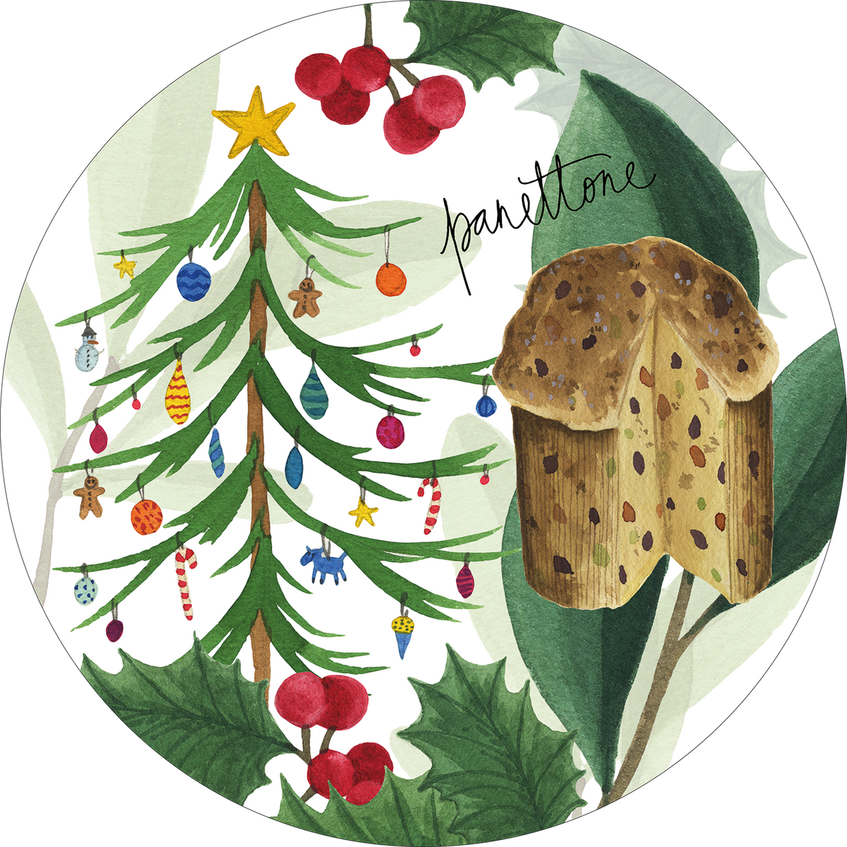 Menù di Natale set of 2 round hardboard placemats with festive print - view 1