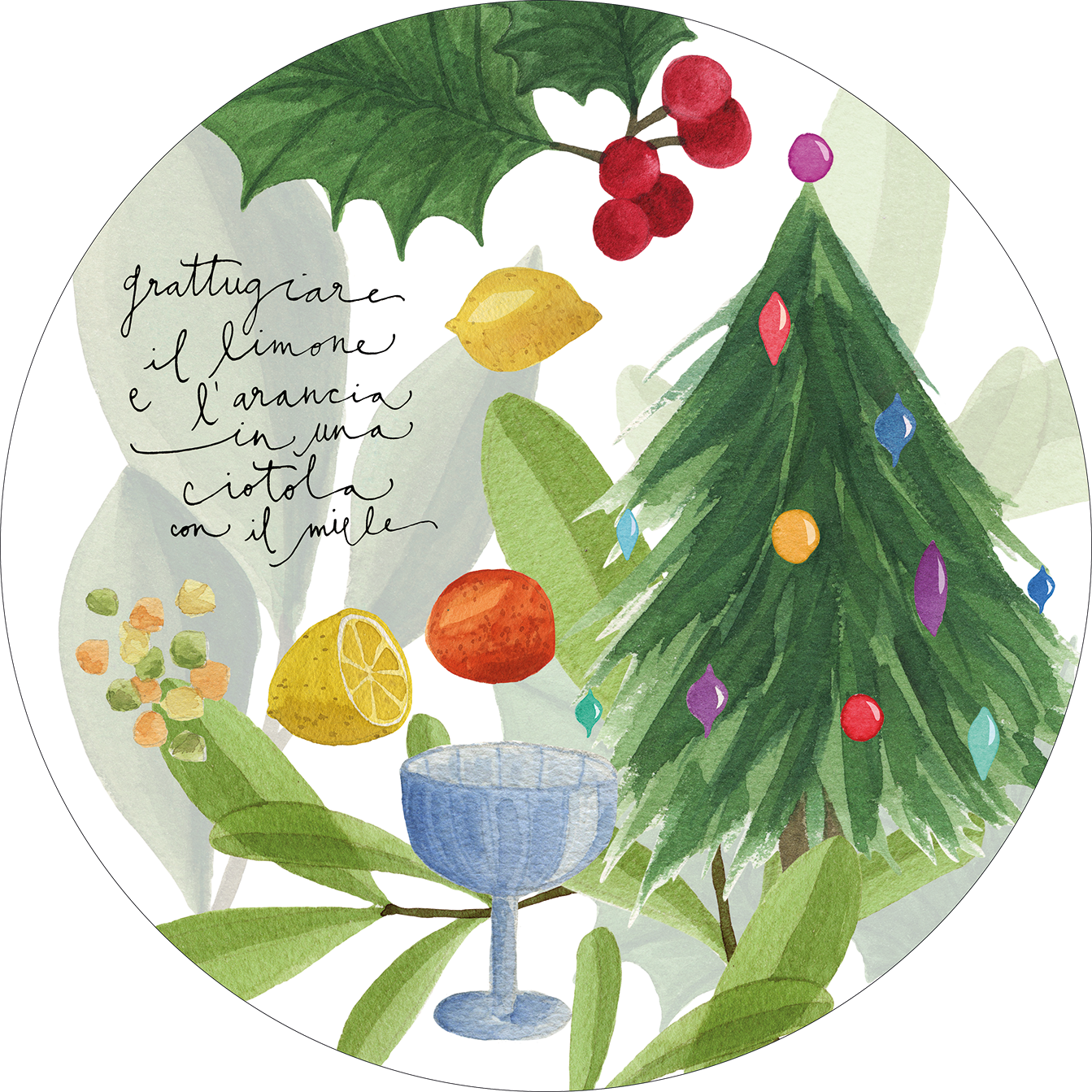 Set of 2 round hardboard placemats «Menù di Natale» 100% Made in Italy - The Napking