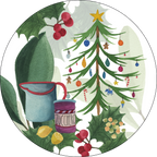 Menù di Natale set of 2 wood and cork coasters with festive print - view 1