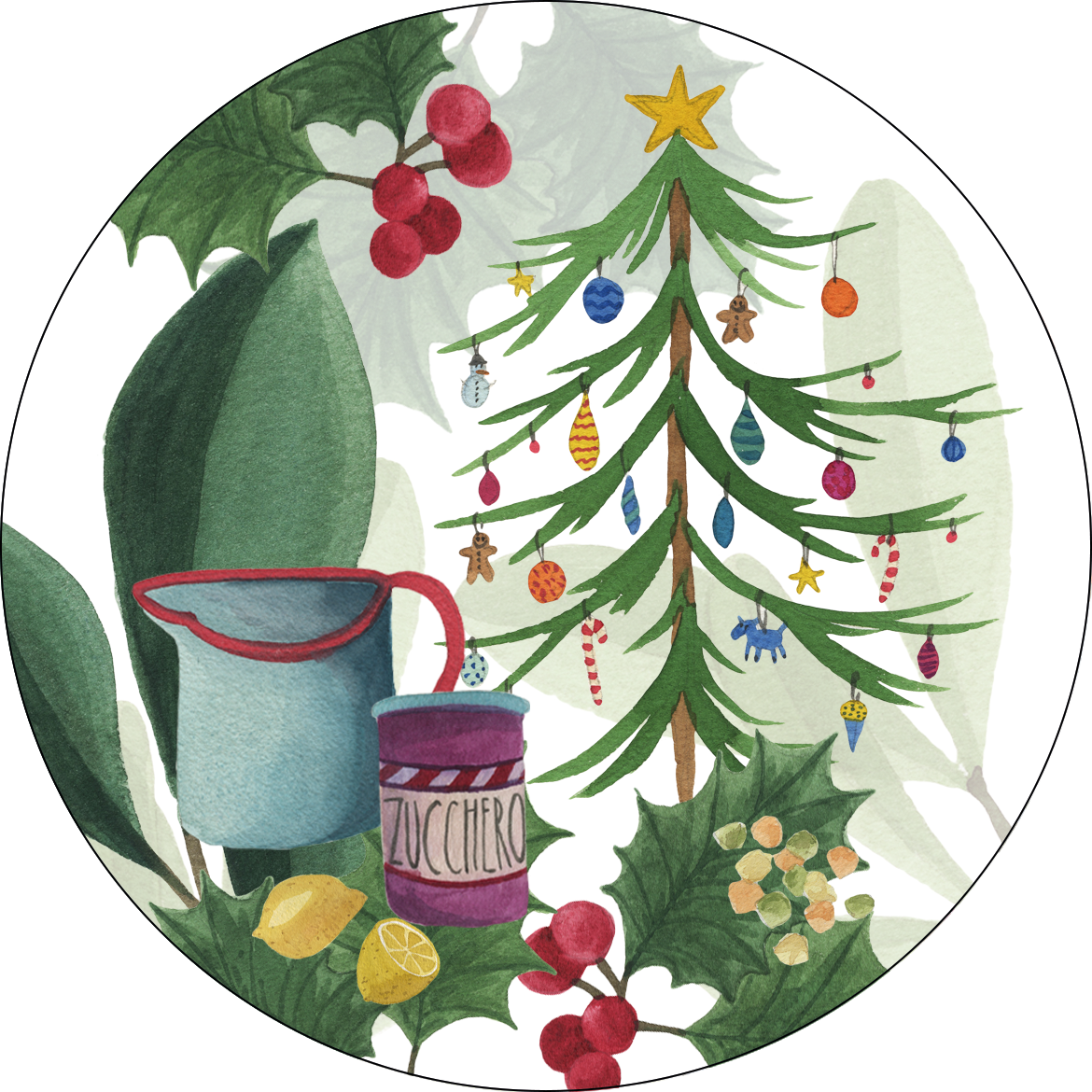 Menù di Natale set of 2 wood and cork coasters with festive print - view 1