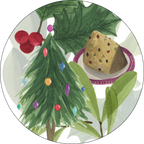 Menù di Natale set of 2 wood and cork coasters with festive print - view 2