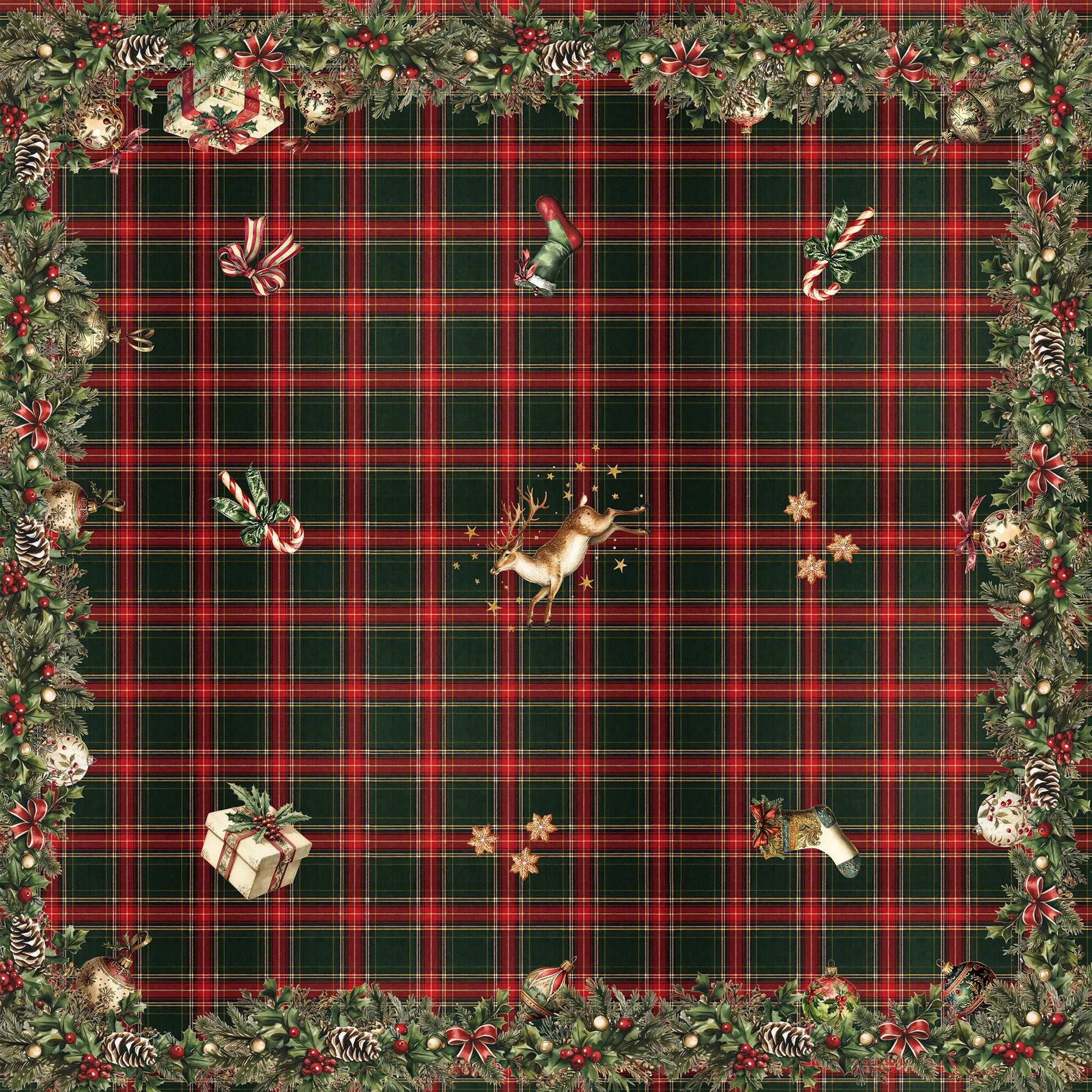 Merry Moments tablecloth premium linen with digitally printed decorative design