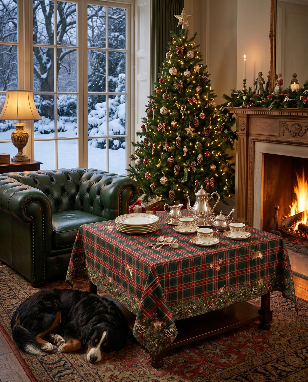 Merry Moments tablecloth premium linen in 180x180 cm with digitally printed decorative design