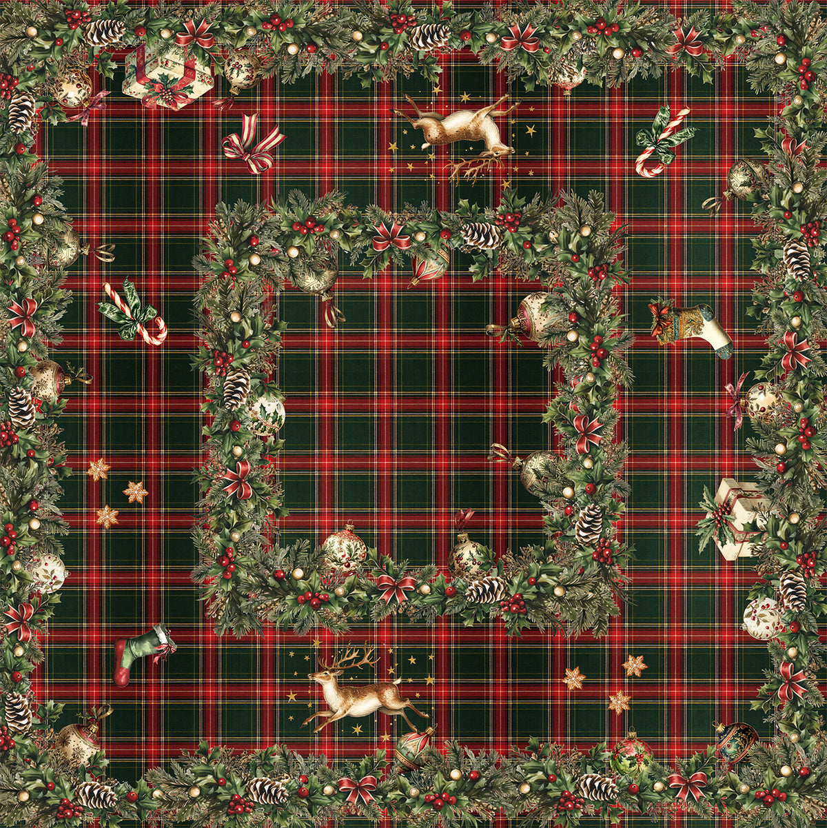 Merry Moments tablecloth premium linen with digitally printed decorative design