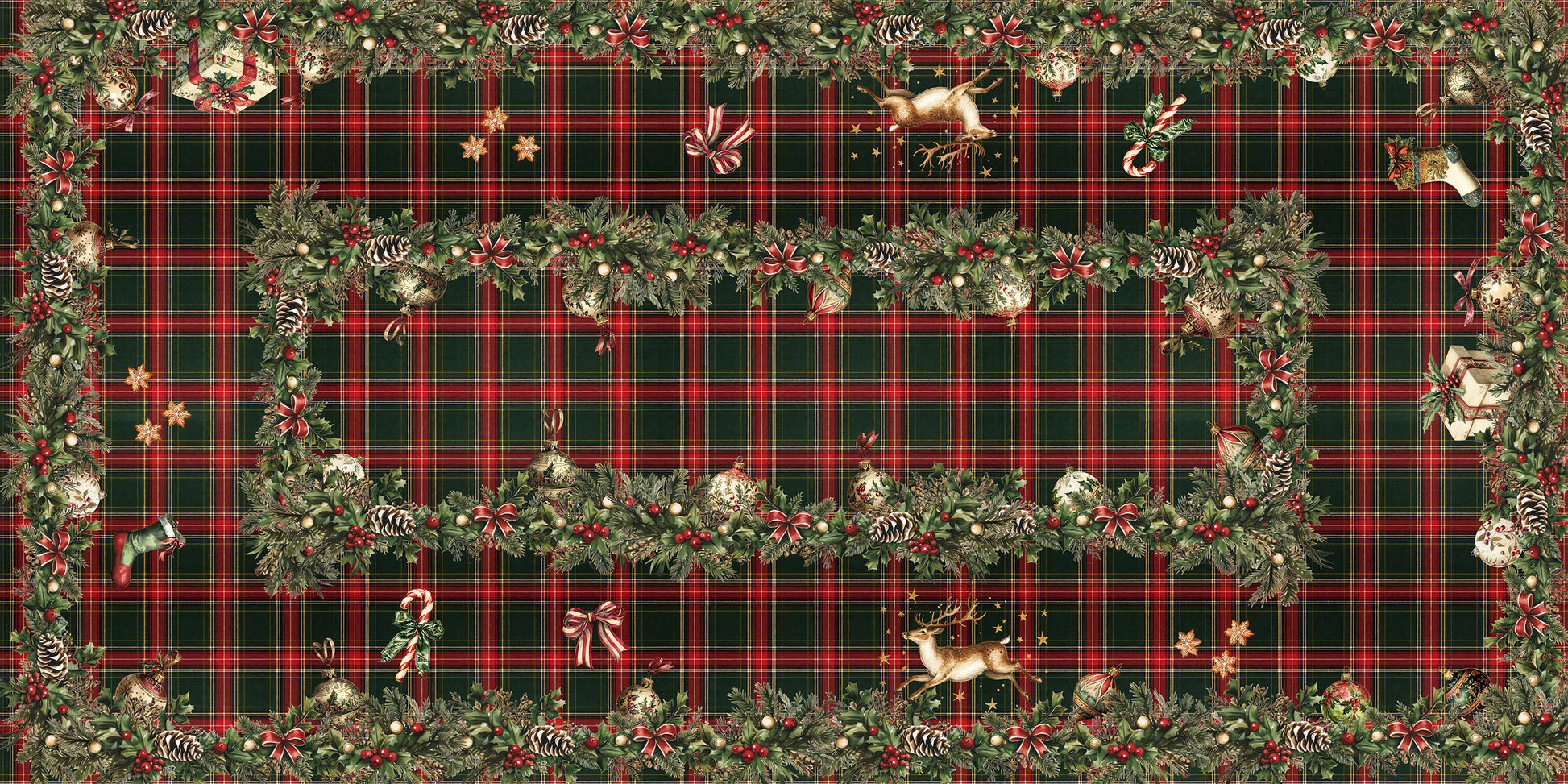 Merry Moments tablecloth premium linen in 180x270 cm with digitally printed decorative design