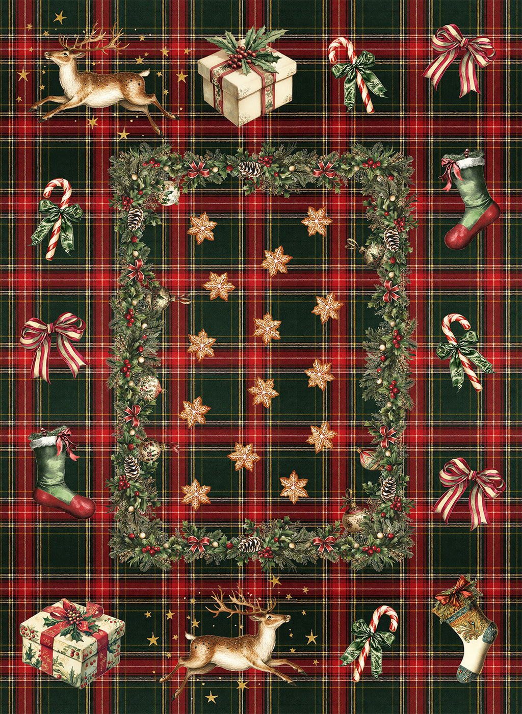 Merry Moments kitchen towels in Premium Linen with digitally printed design, styled view