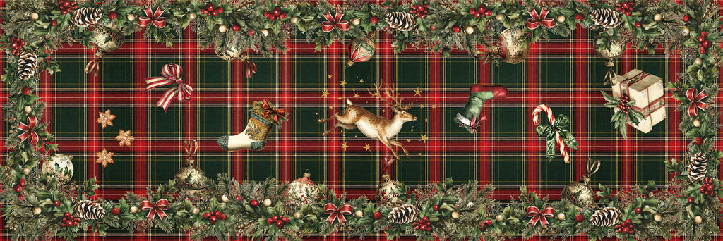 Merry Moments Runner Premium Linen with festive holiday print, 50x150 cm