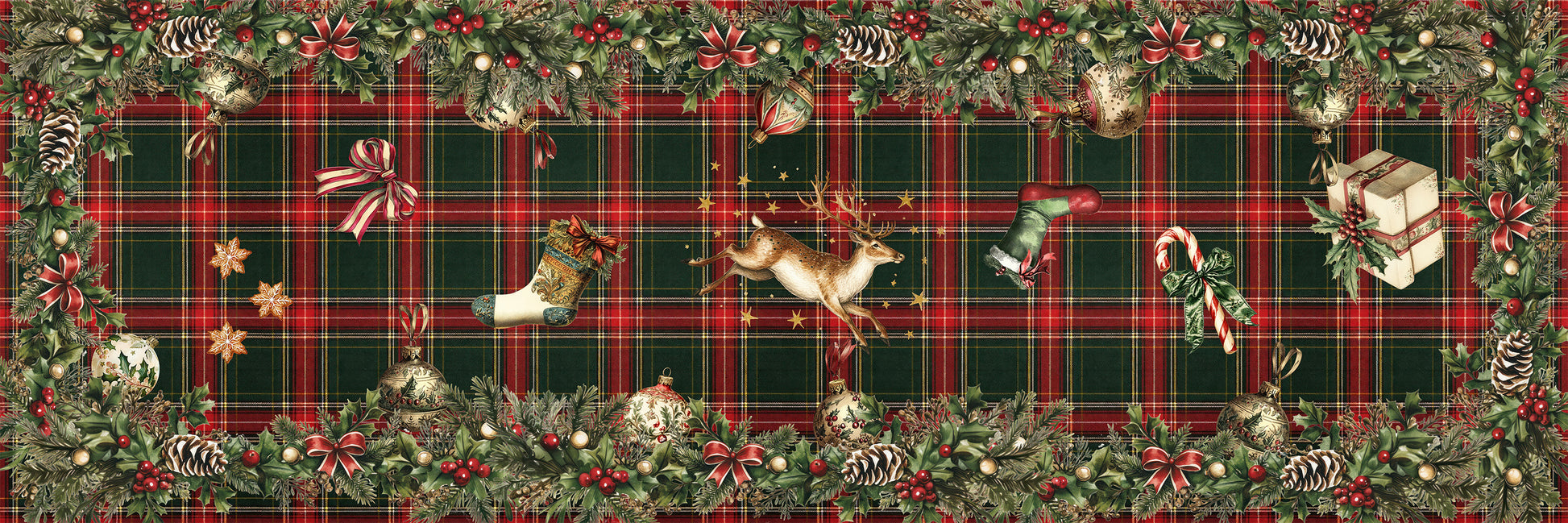 Merry Moments Runner Premium Linen with festive holiday print, 50x150 cm