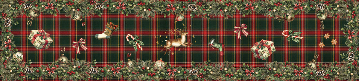 Merry Moments Runner Premium Linen with festive holiday print, 50x220 cm