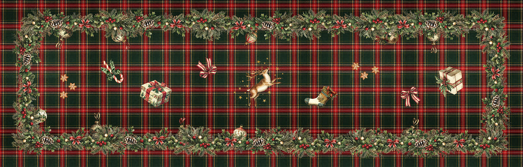 Merry Moments Runner Premium Linen with festive holiday print, 80x250 cm