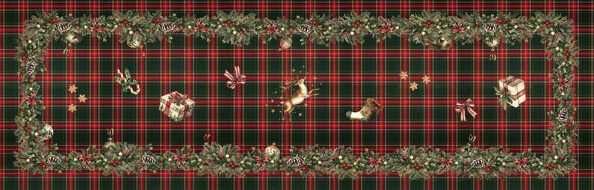 Merry Moments Runner Premium Linen with festive holiday print, 80x250 cm