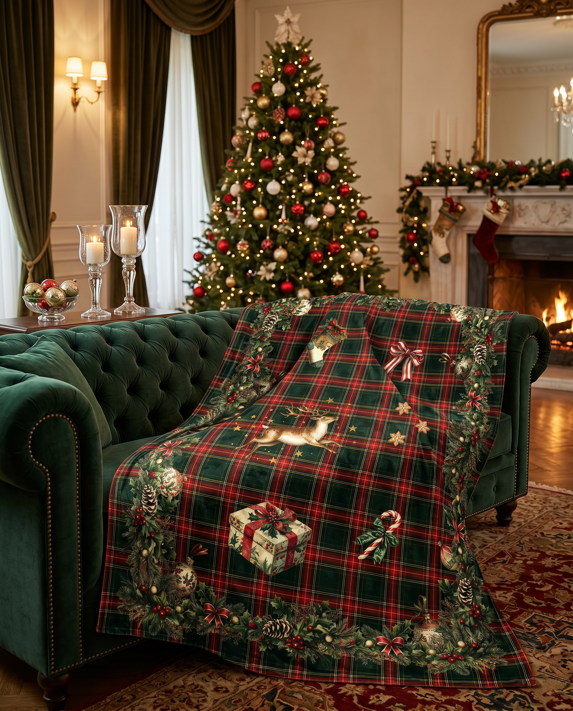 Merry Moments Velvet Plaid with festive printed design
