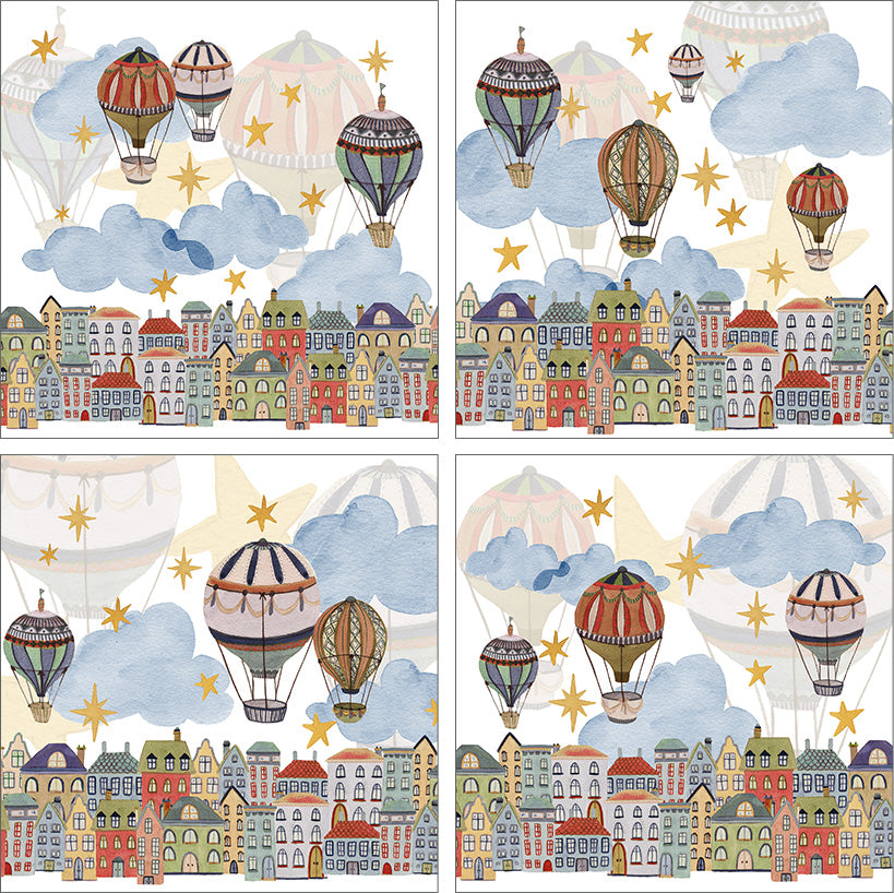 Set of 4 Napkins Satin Mongolfiere 100% Made in Italy The Napking