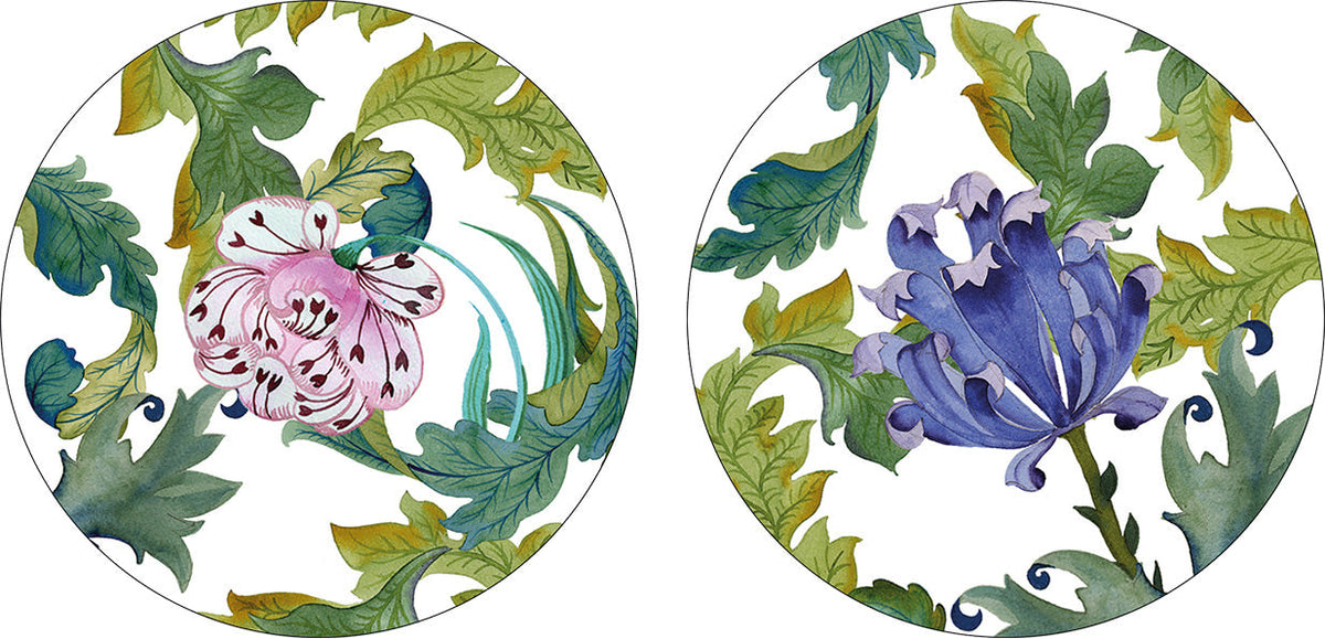 Morris set of 2 wood and cork coasters with botanical print
