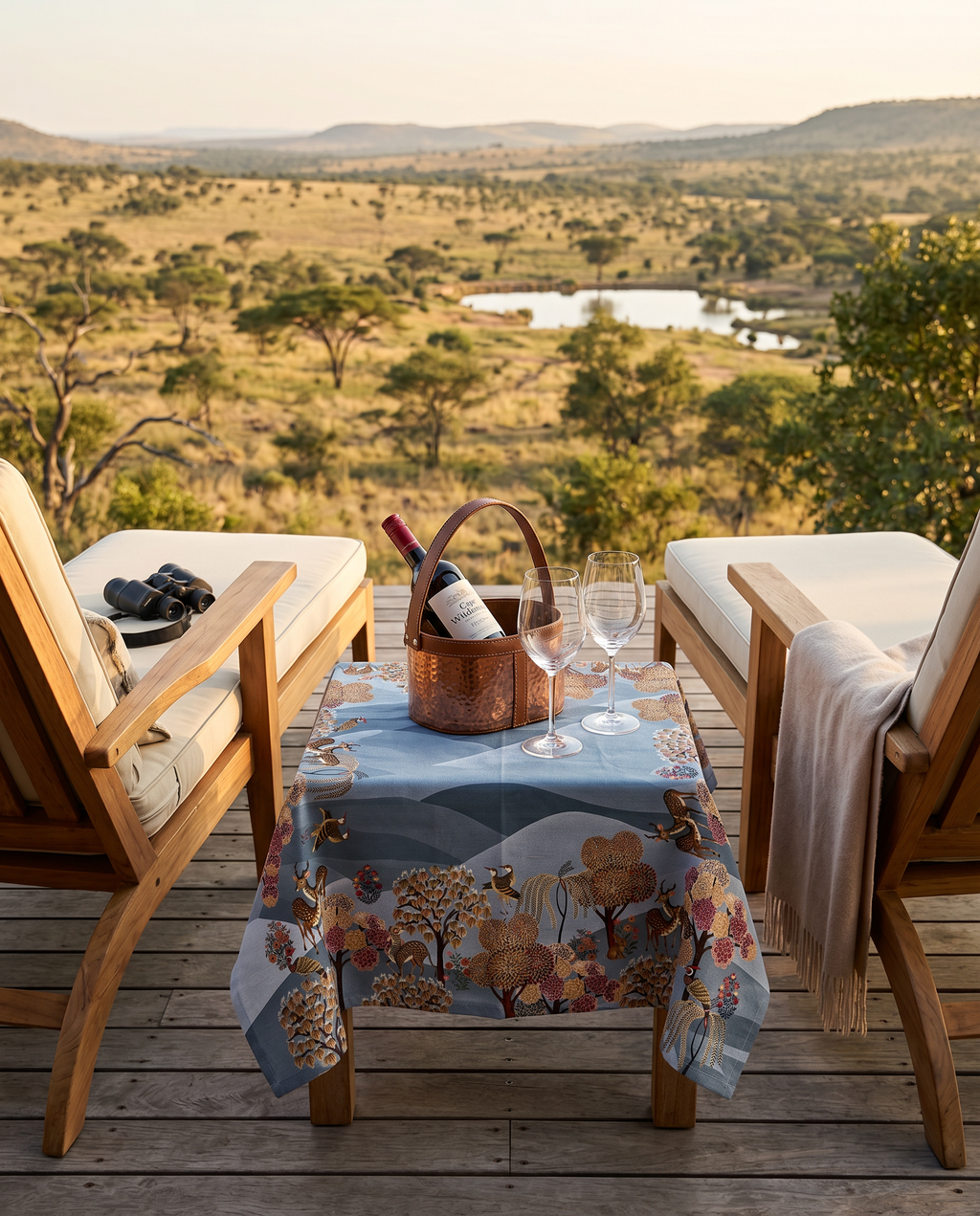 Motswiri tablecloth premium linen in 110x110 cm with digitally printed decorative design