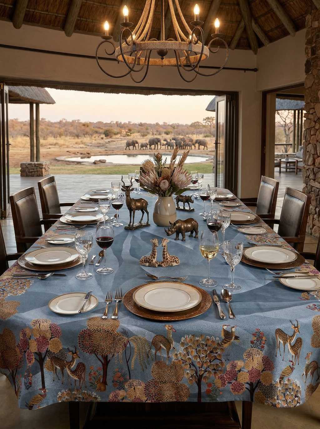Motswiri tablecloth premium linen in 180x360 cm with digitally printed decorative design