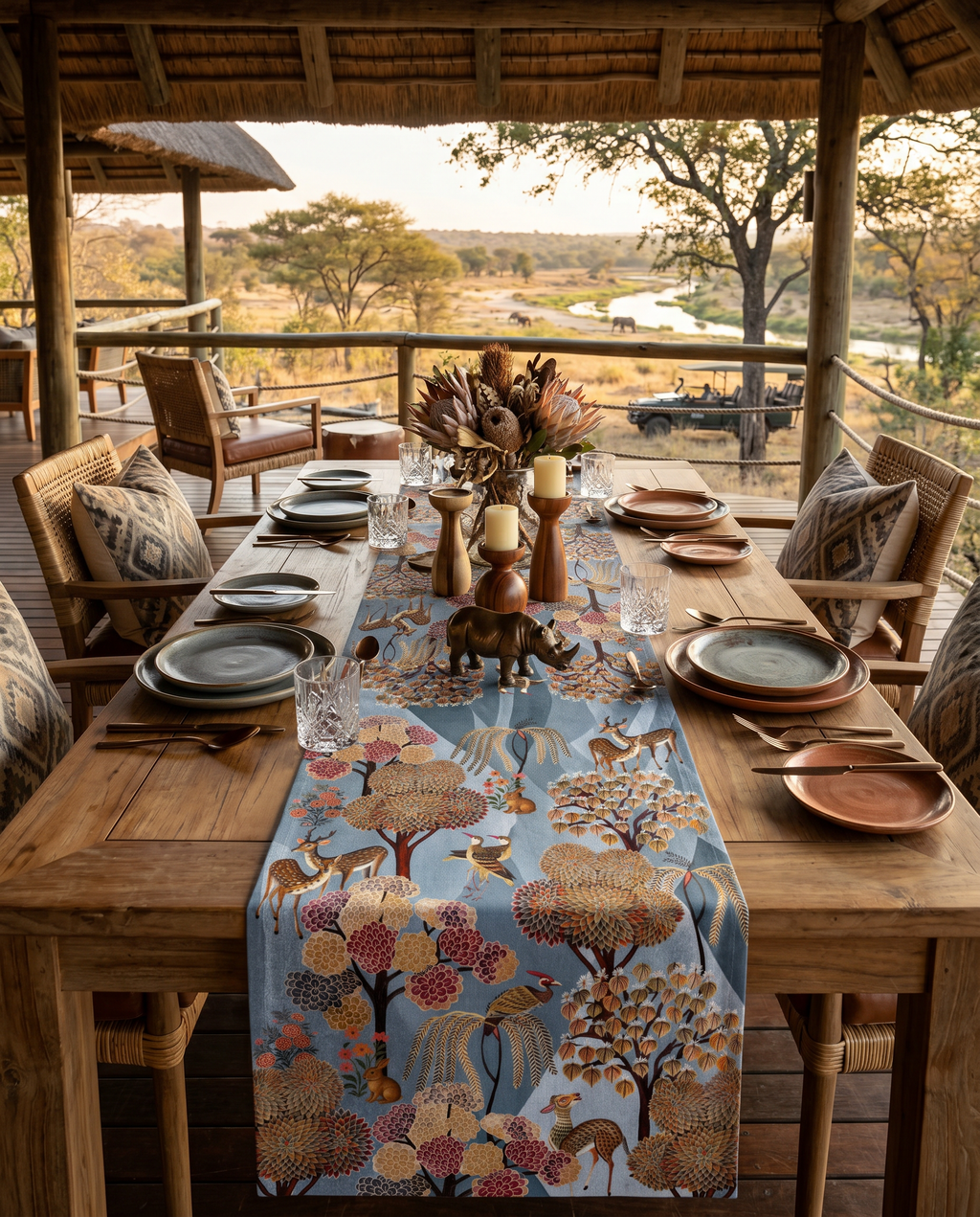 Motswiri Runner Premium Linen with natural landscape-inspired print