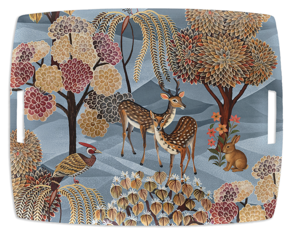 Motswiri acrylic tray with printed linen insert, 54 x 43 cm