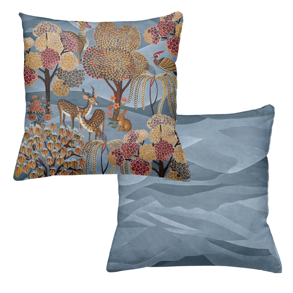 Motswiri velvet cushion with organic nature-inspired print