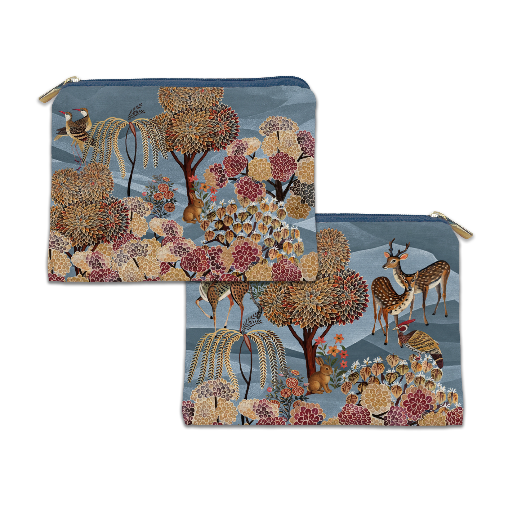 Motswiri velvet trousse with warm nature-inspired print