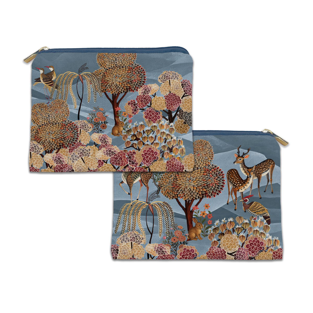 Motswiri velvet trousse with warm nature-inspired print