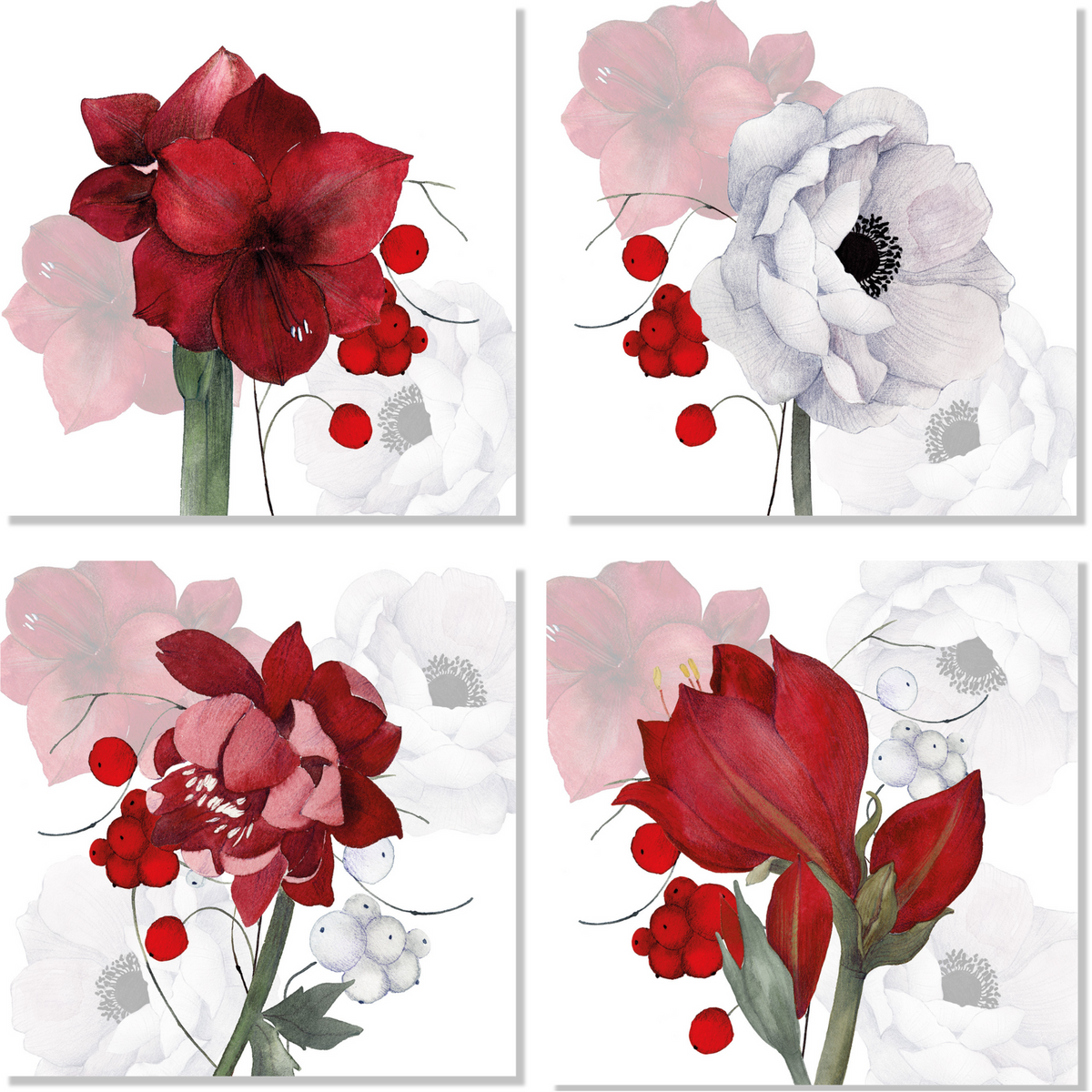 Anemoni set of 4 napkins in premium linen with floral print by The Napking