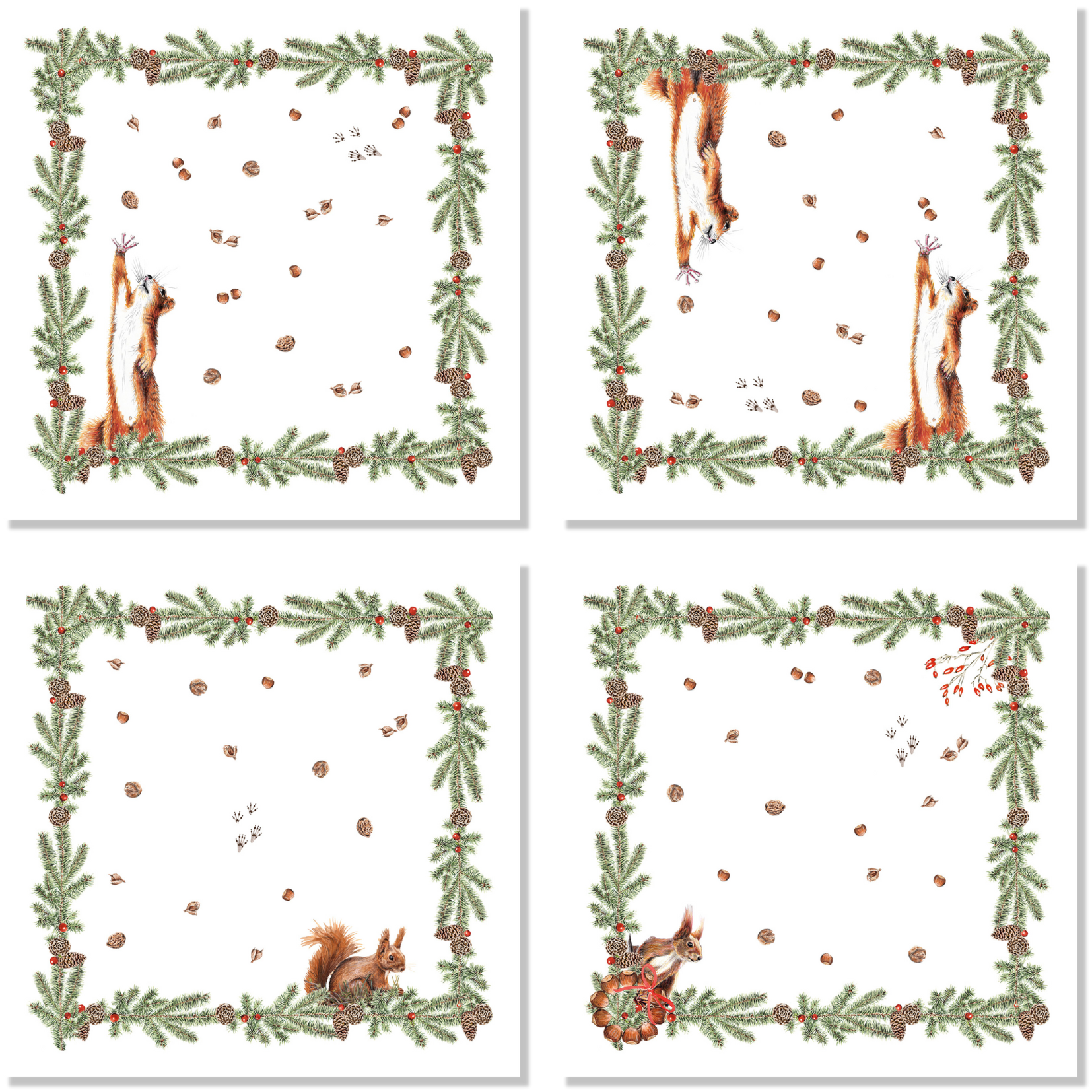 Set Of 4 Napkins «The Squirrel» 100% Made in Italy