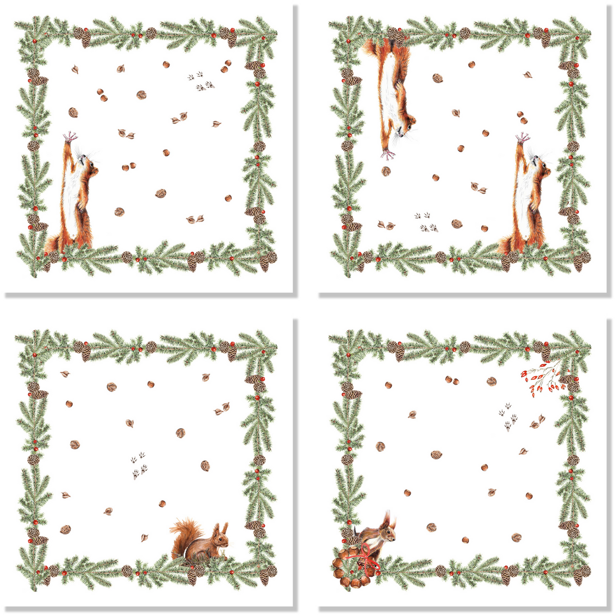 Set Of 4 Napkins «The Squirrel» 100% Made in Italy