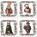 Xmas Village set of 4 linen napkins with winter village print