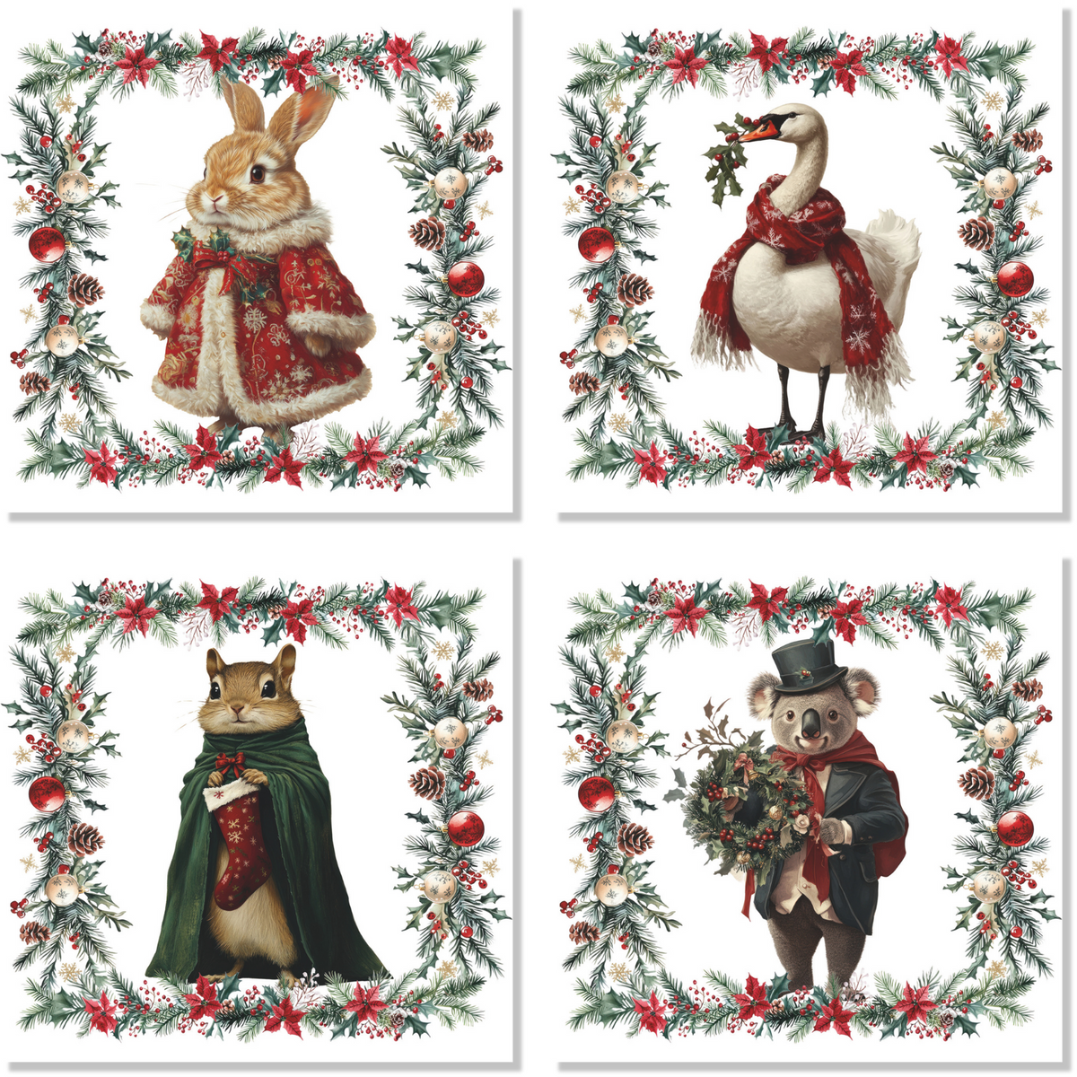 Xmas Village set of 4 linen napkins with winter village print