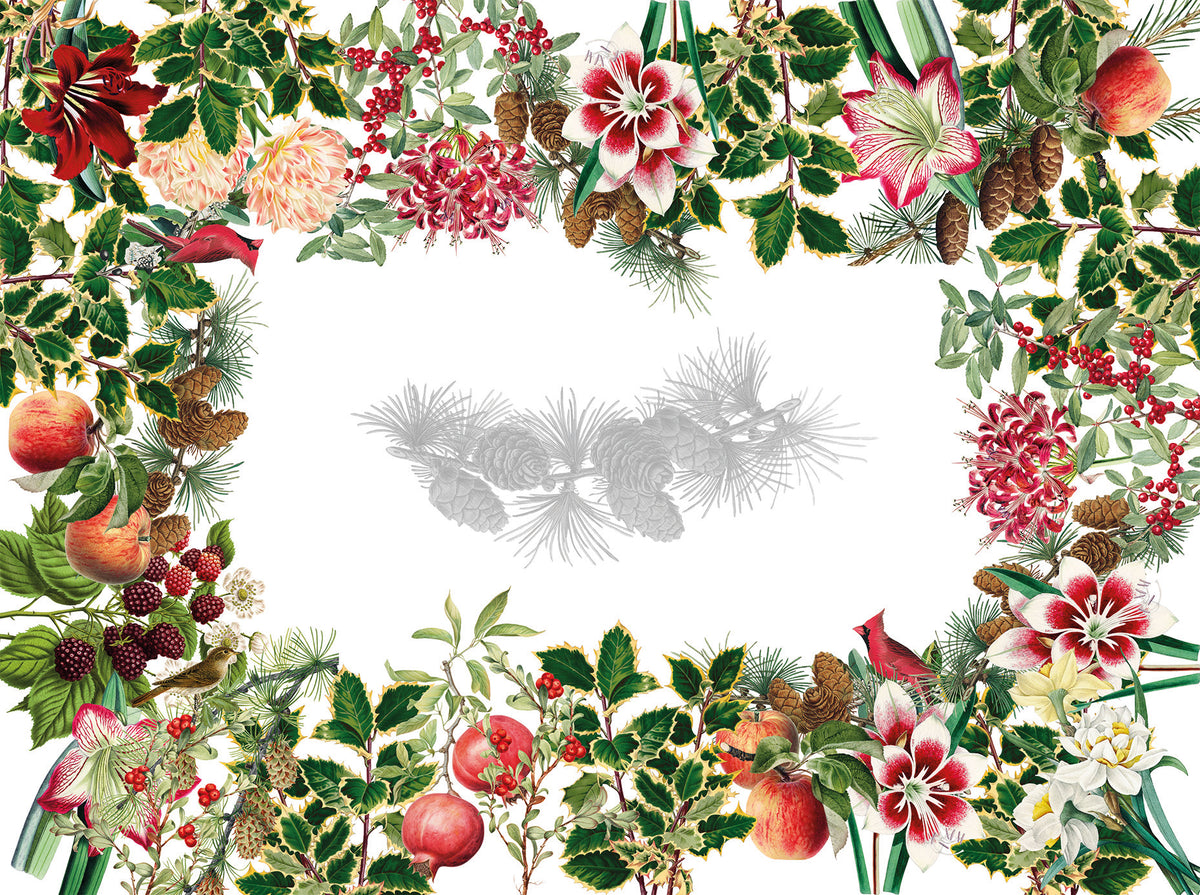 Natalia linen tablecloth with digitally printed floral design detail view