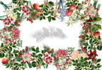 Natalia linen tablecloth with digitally printed floral design detail view