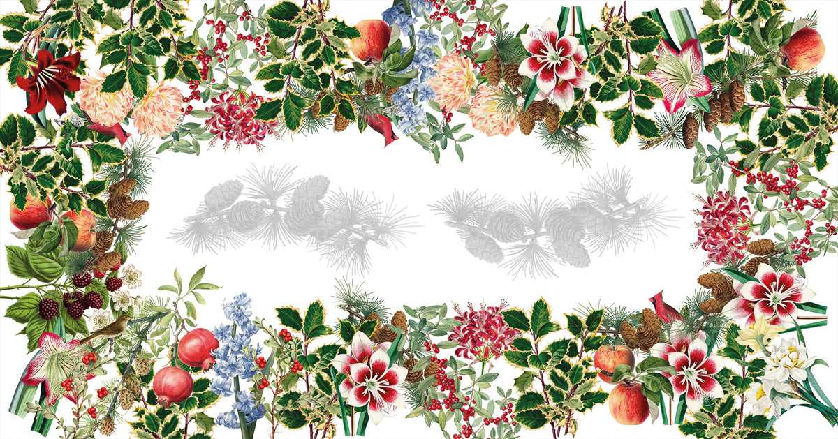 Natalia linen tablecloth with digitally printed floral design detail view