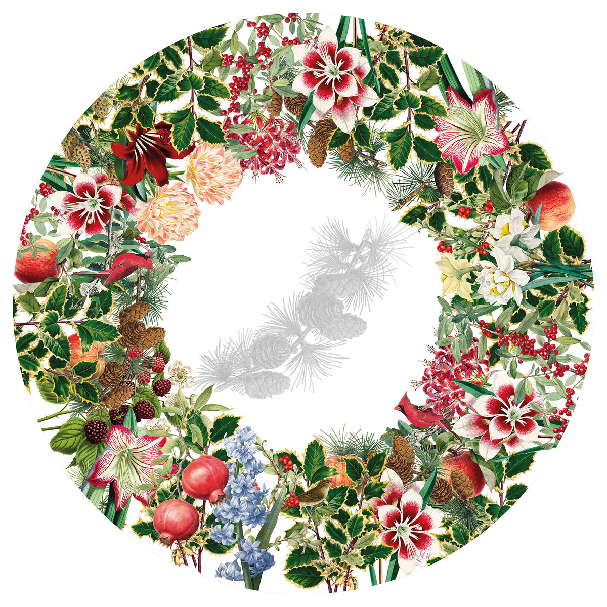 Natalia linen tablecloth with digitally printed floral design detail view
