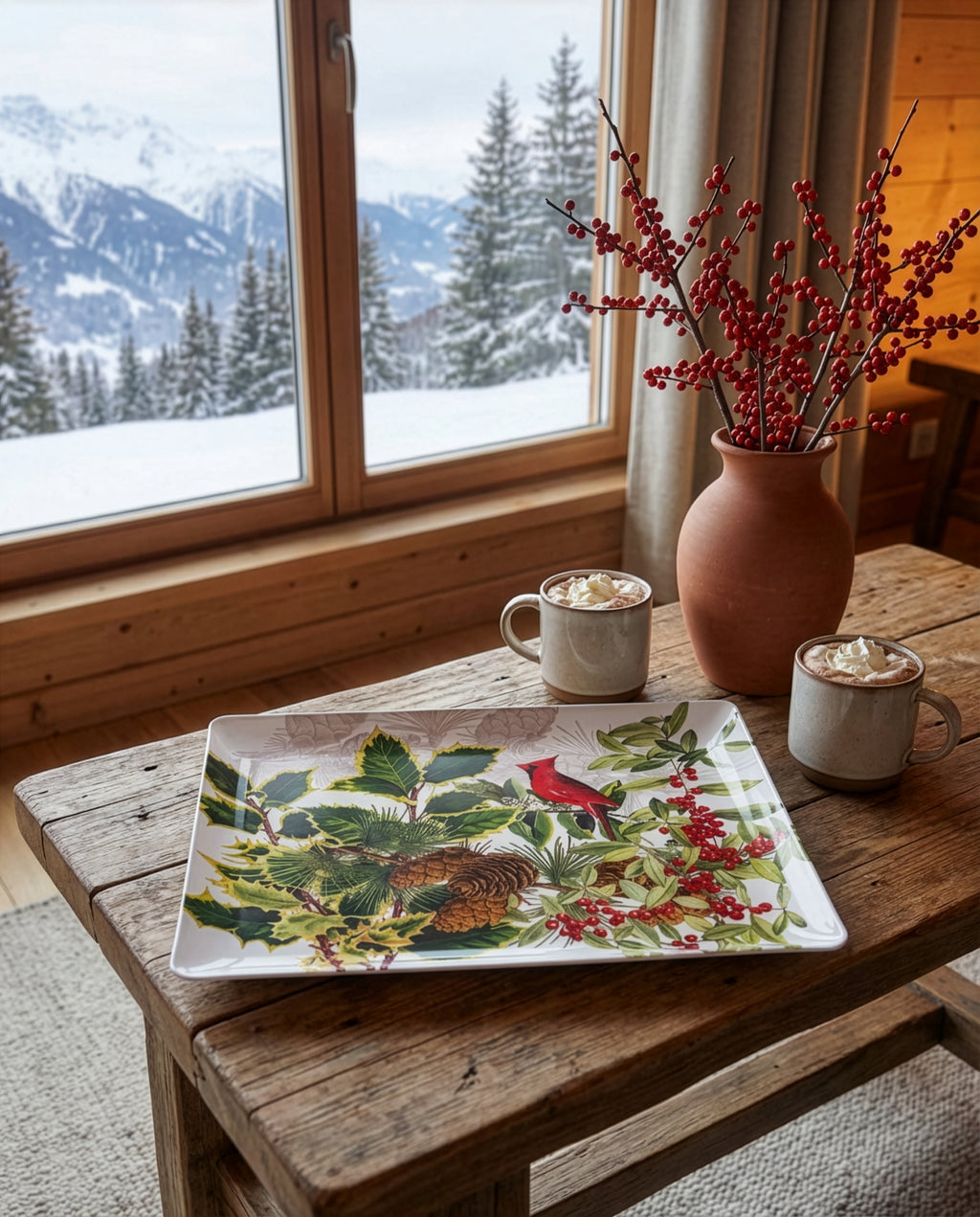 Natalia printed linen and acrylic serving tray detail view