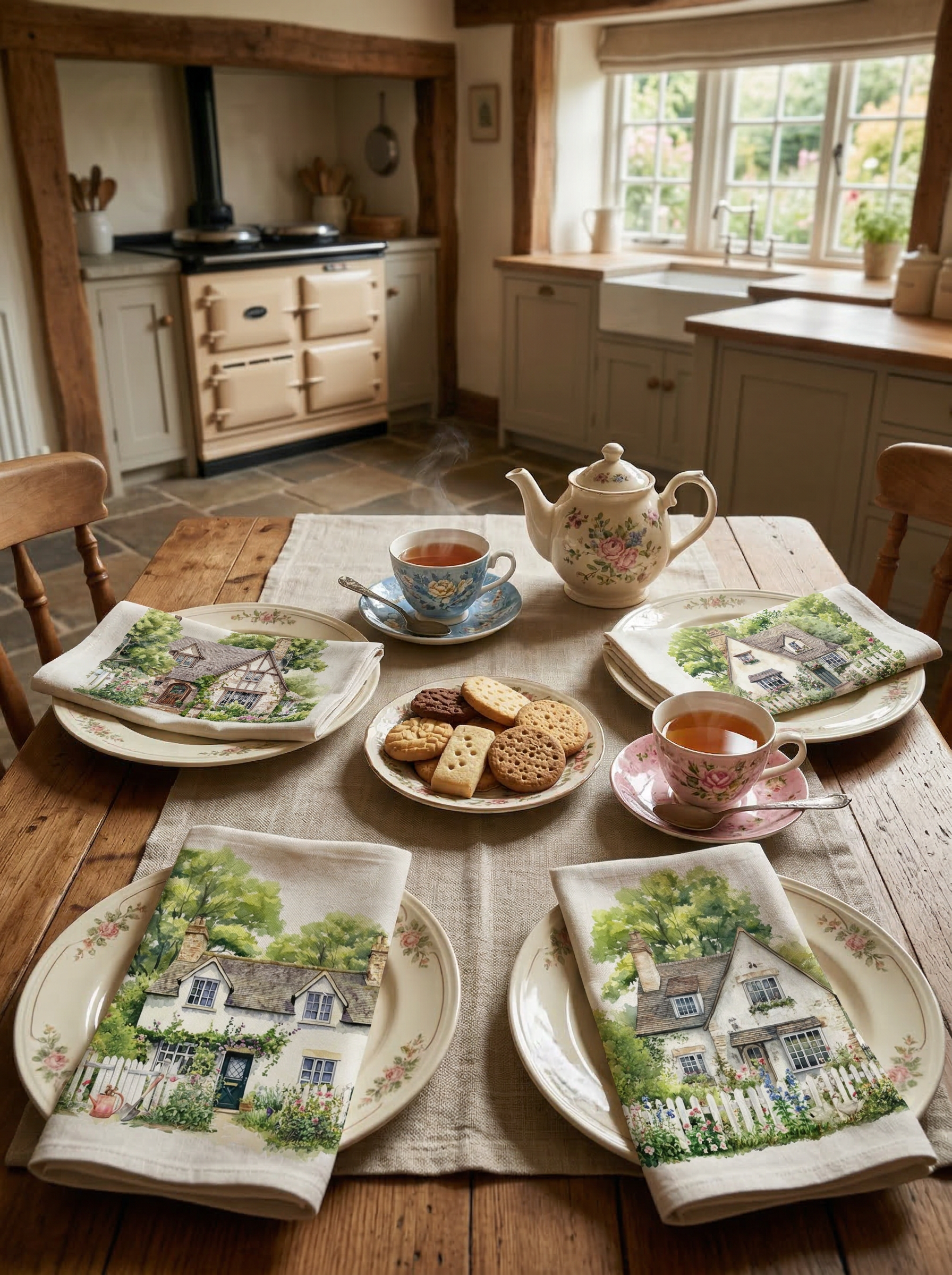 Set 4 Napkins Premium Linen Nunny Cottage 100% Made in Italy