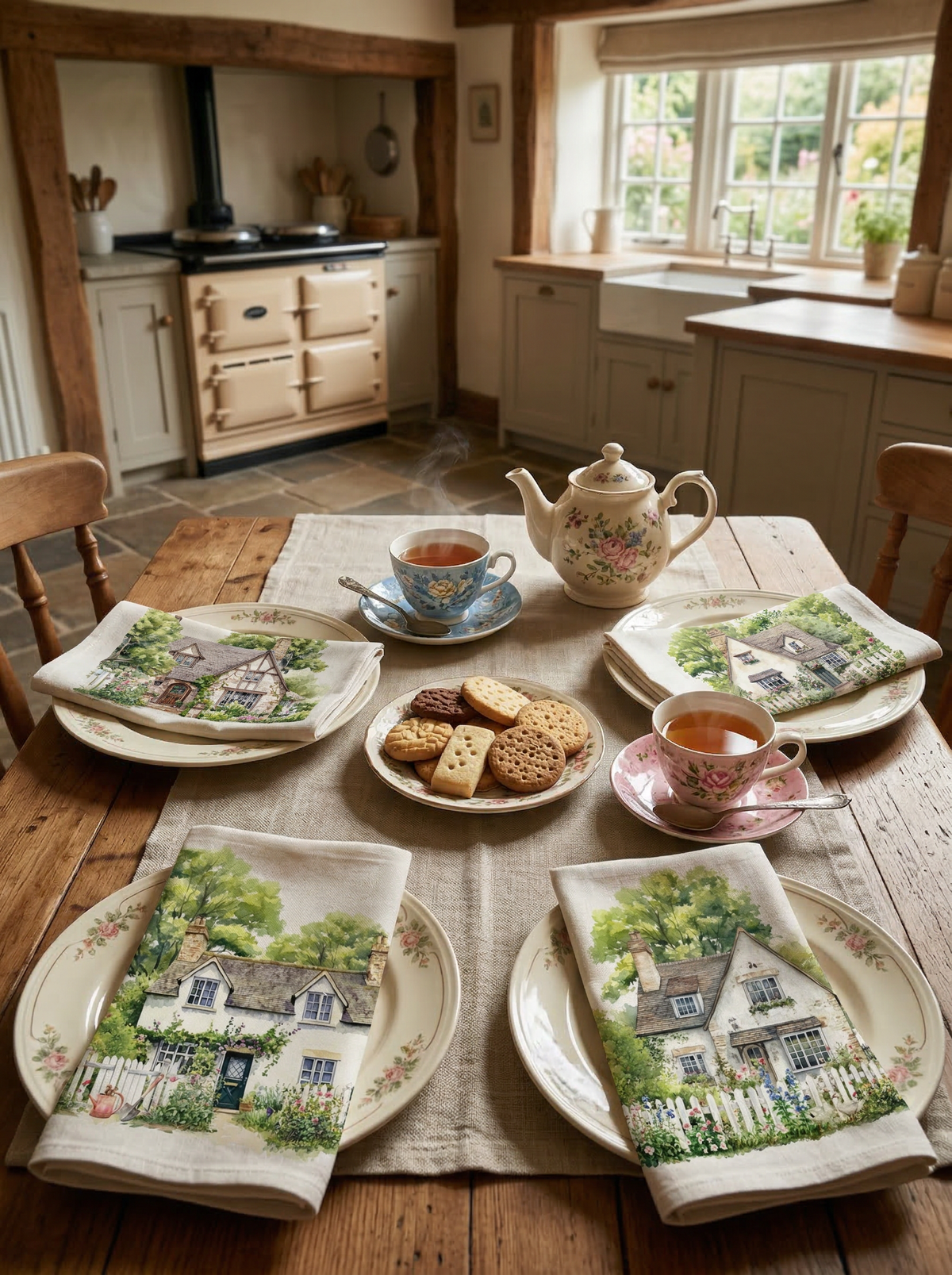 Set 4 Napkins Premium Linen Nunny Cottage 100% Made in Italy