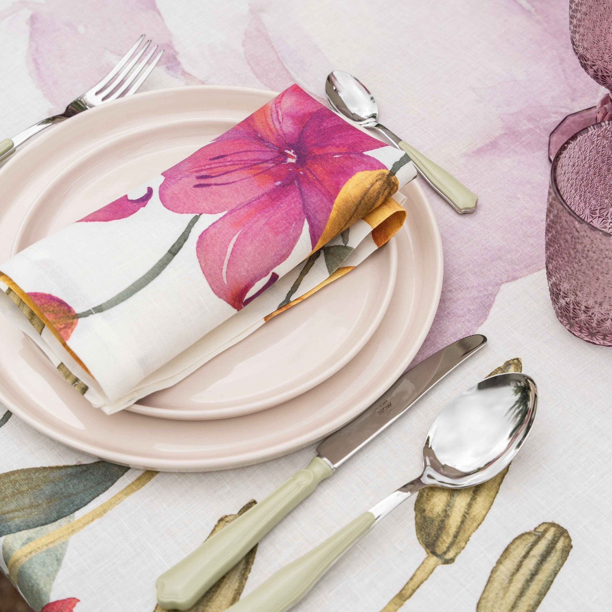 Set 4 Napkins Premium Linen Oleandro 100% Made in Italy