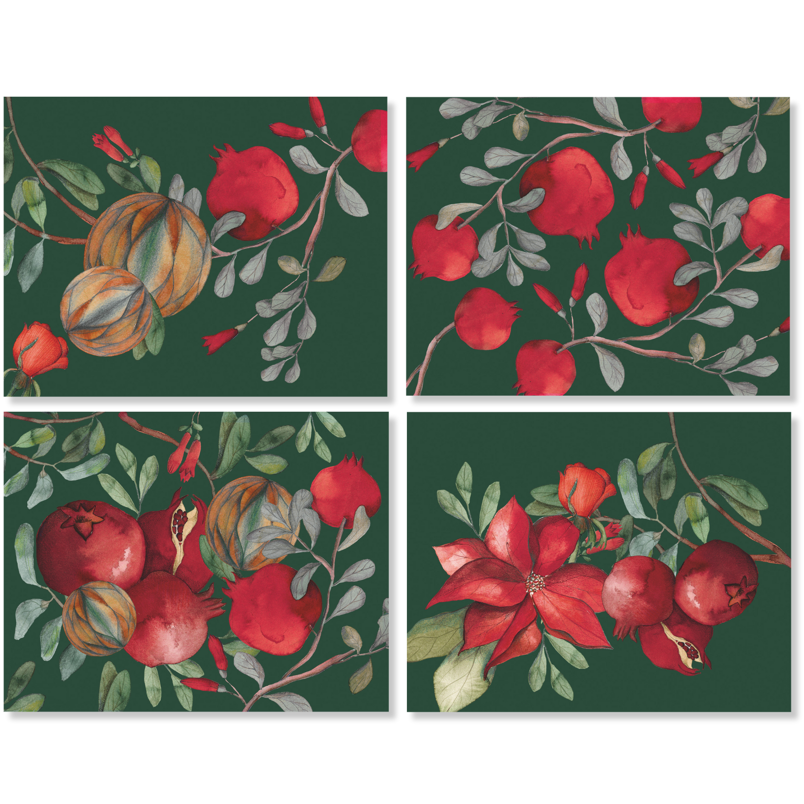 Set of 4 Placemats «Grenade» Green Variant Cotton Satin 100% Made in Italy The Napking