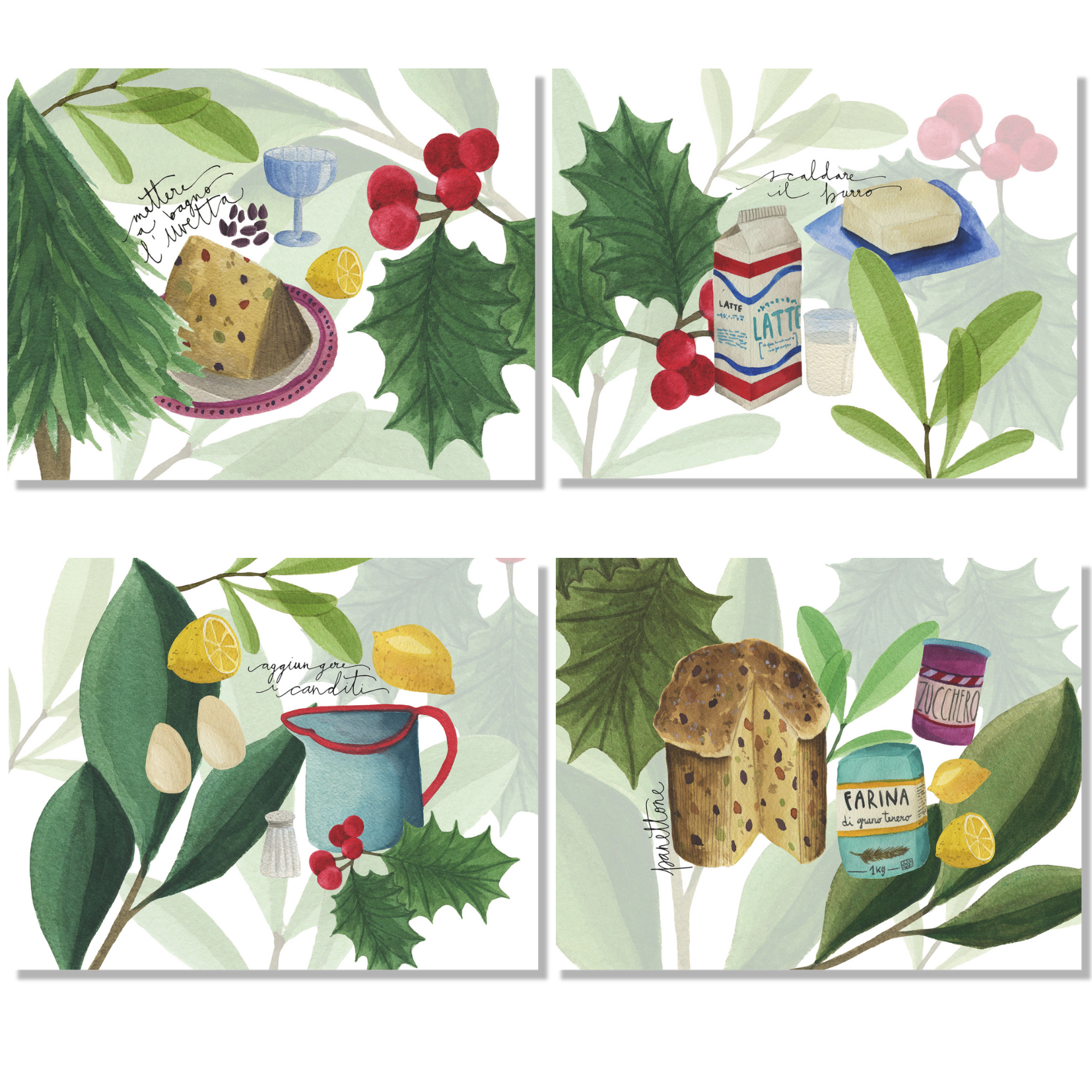 Set of 4 Placemats «Menù di Natale» Cotton Satin 100% Made in Italy