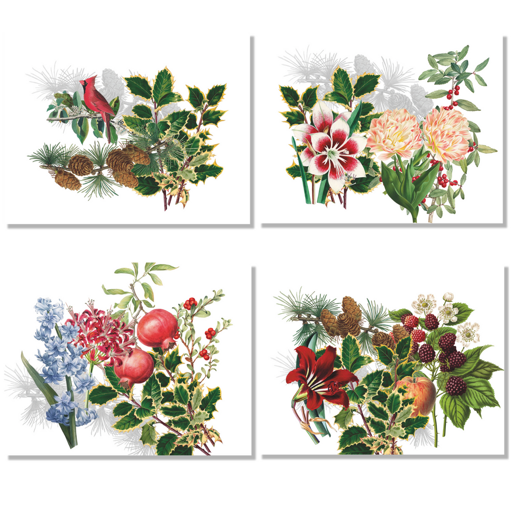 Natalia set of 4 linen placemats with printed floral design