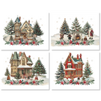 Xmas Village set of 4 linen placemats with festive winter print