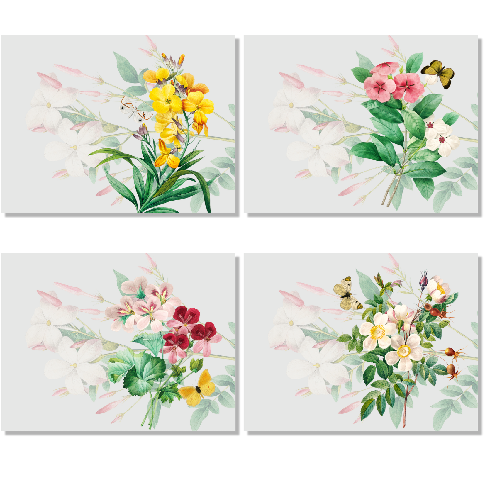 Set of 4 Placemats «Blooming» Cotton Satin 100% Made in Italy
