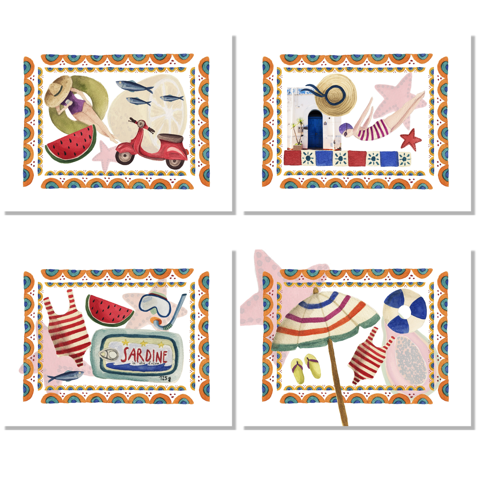 Set of 4 Placemats «Collage» Cotton Satin 100% Made in Italy - The Napking