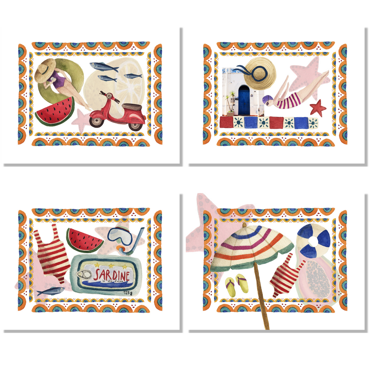 Set of 4 Placemats «Collage» Cotton Satin 100% Made in Italy - The Napking