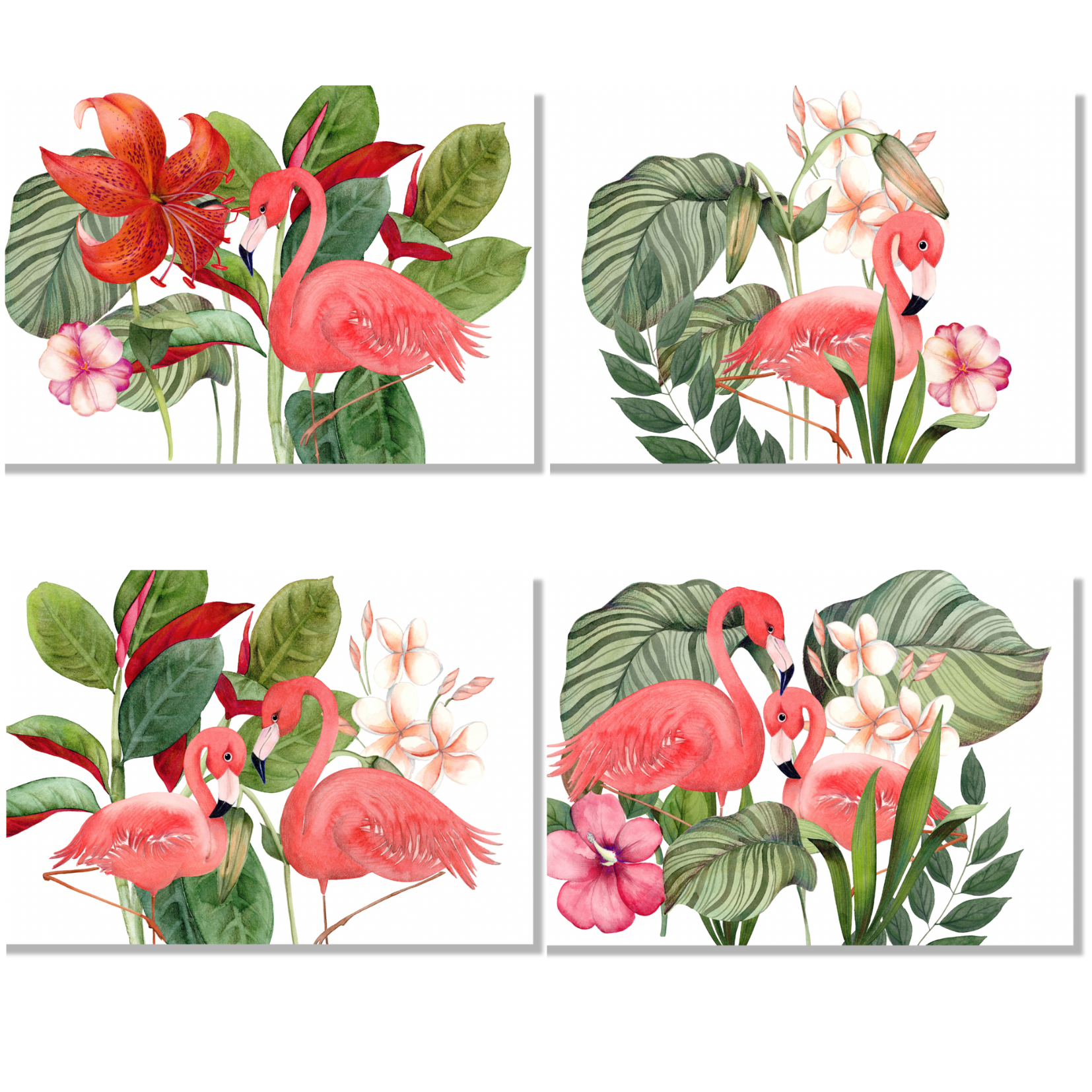 Set of 4 Placemats «Flamingos» Cotton Satin 100% Made in Italy