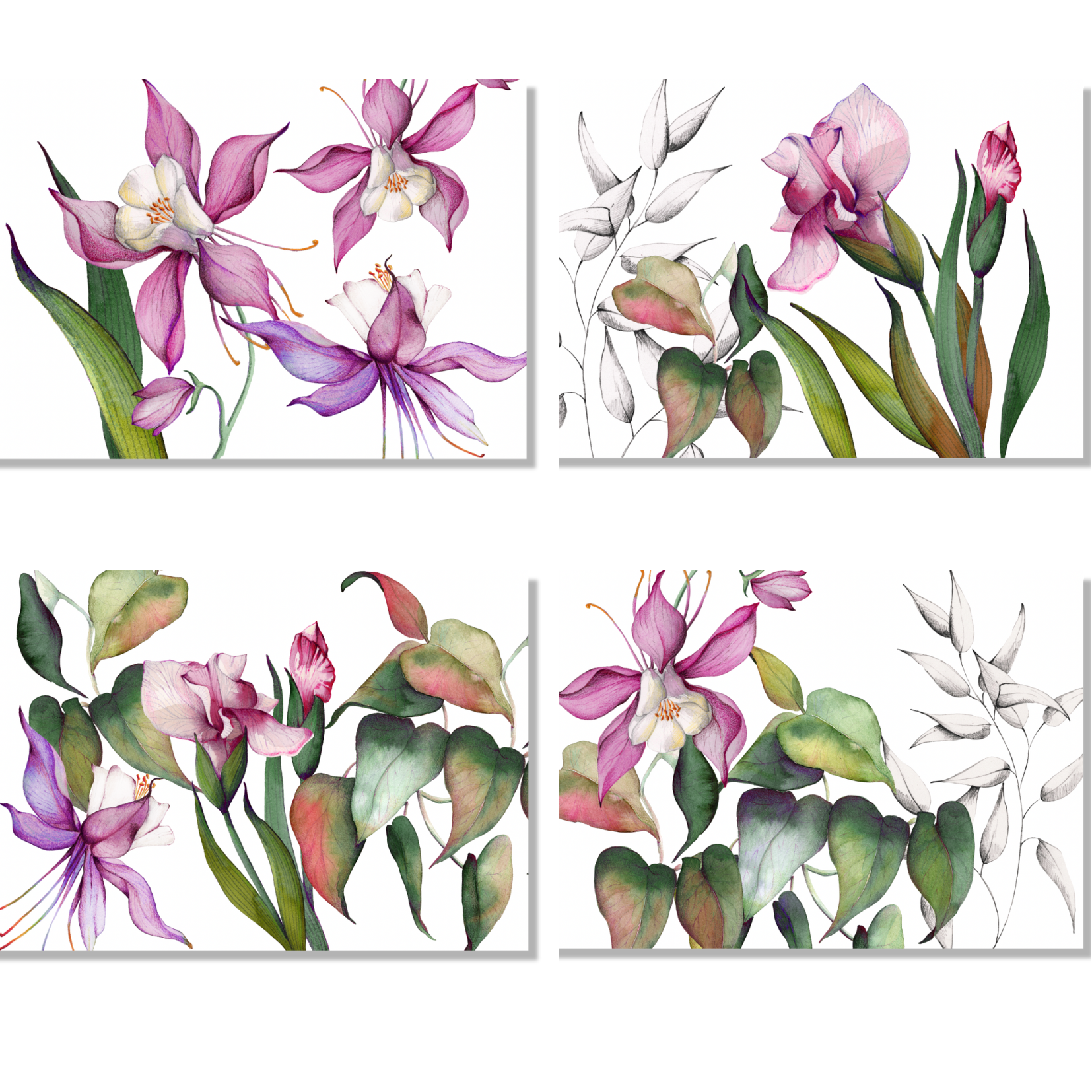 Set of 4 Placemats «Iris» Cotton Satin 100% Made in Italy