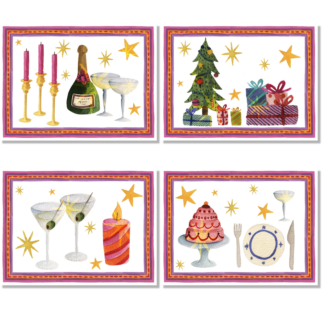 Set of 4 Placemats «Xmas Party» Cotton Satin 100%