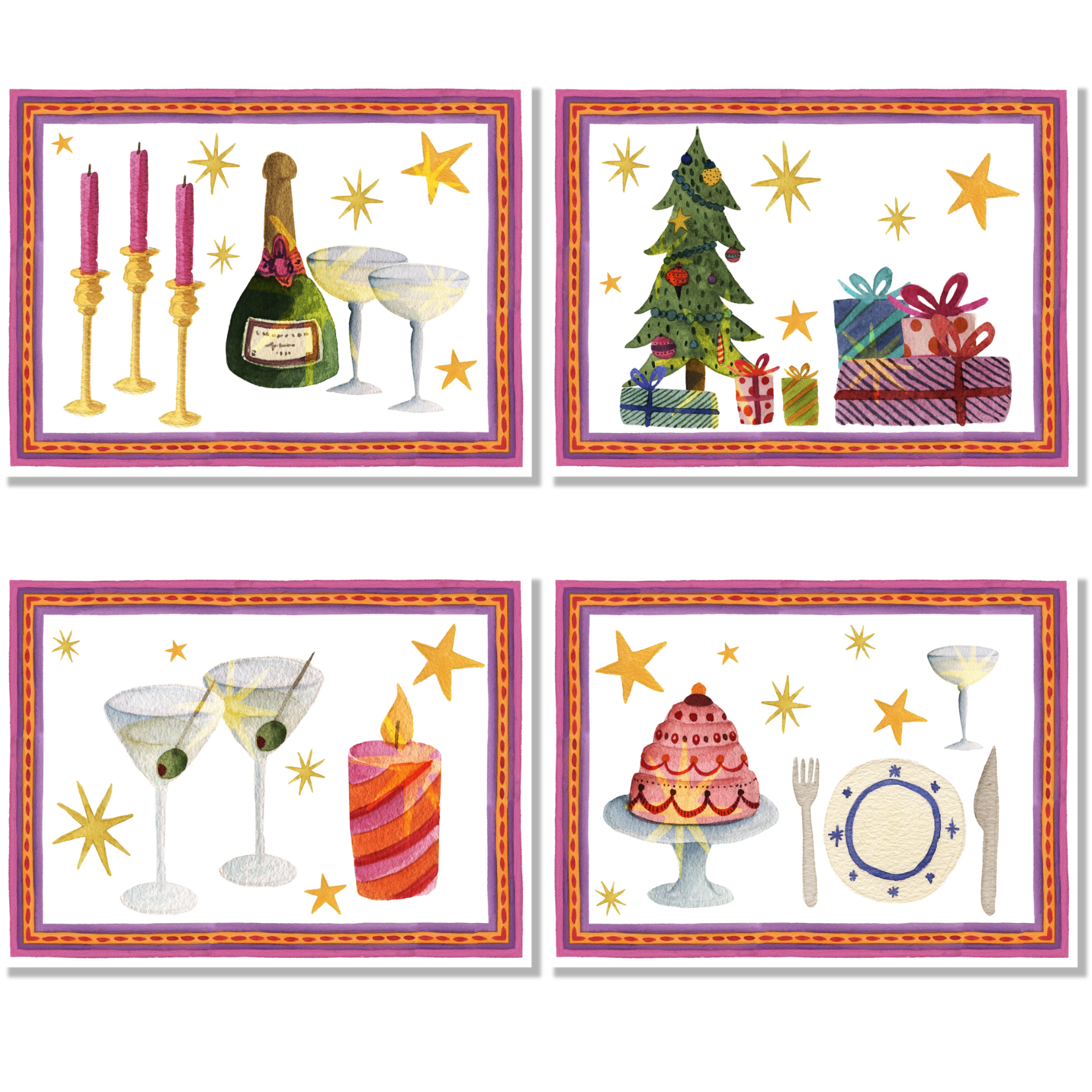 Set of 4 Placemats «Xmas Party» Cotton Satin 100%
